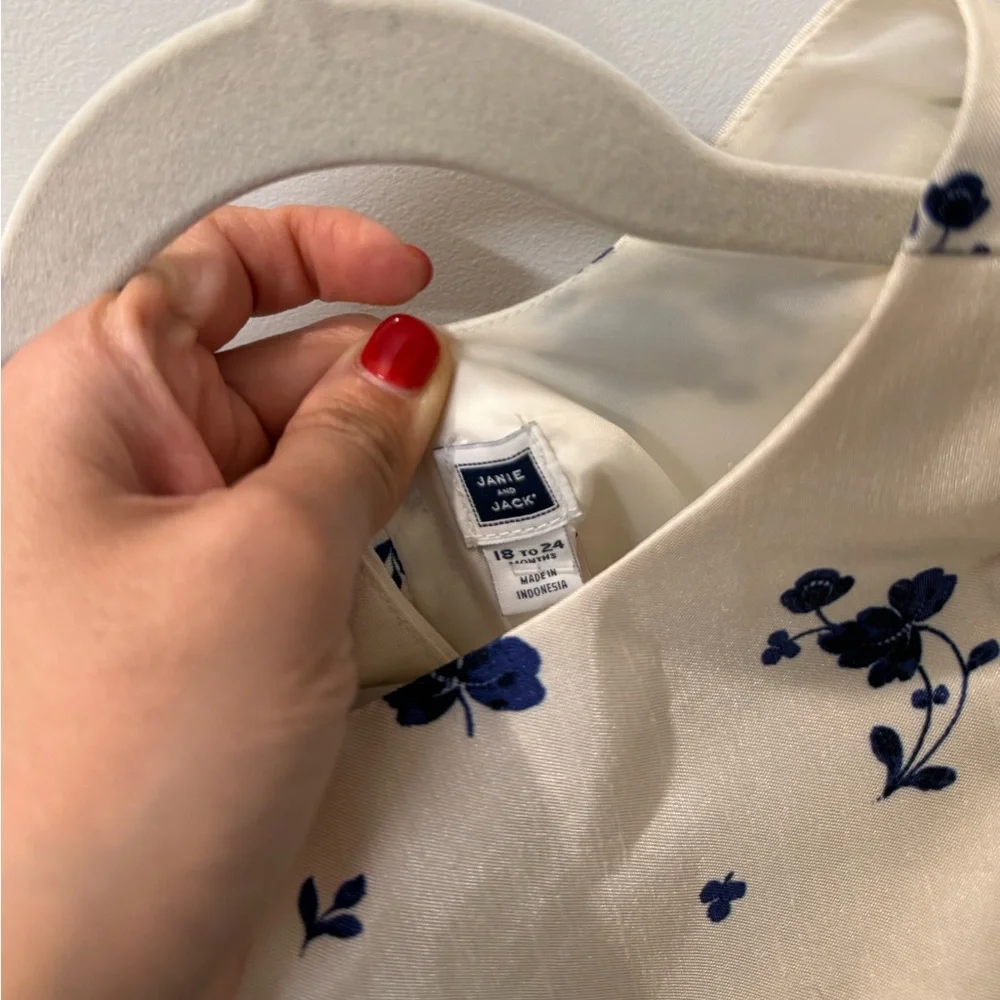 Janie & Jack Ivory Blue & Green Floral Special Occasion Dress | Size 18 - 24 Mon